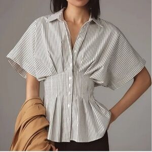 The Tobie Short-Sleeve Pleated Blouse by Exquise from Anthropologie Large